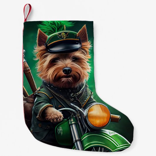 Australische Terrier motor St. Patrick's Day Kleine Kerstsok (Voorkant)