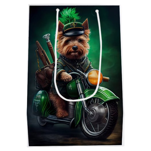 Australische Terrier motor St. Patrick's Day Medium Cadeauzakje (Achterkant)