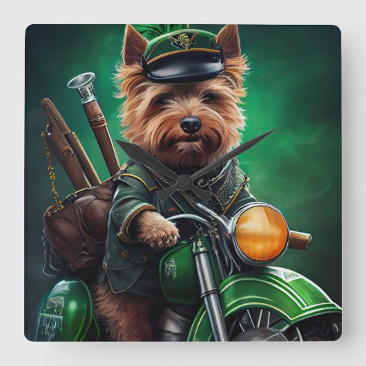Australische Terrier motor St. Patrick's Day Vierkante Klok (Voorkant)