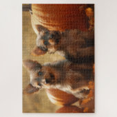 Australische Terrier Puppy Autumn Delight Pumpkin Legpuzzel (Verticaal)