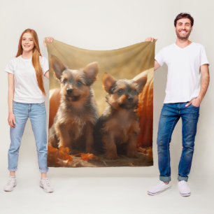 Australische Terrier Puppy Herfst Delight Pompoen Fleece Deken
