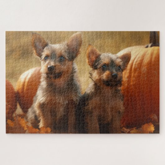 Australische Terrier Puppy Herfst Delight Pompoen Legpuzzel (Horizontaal)