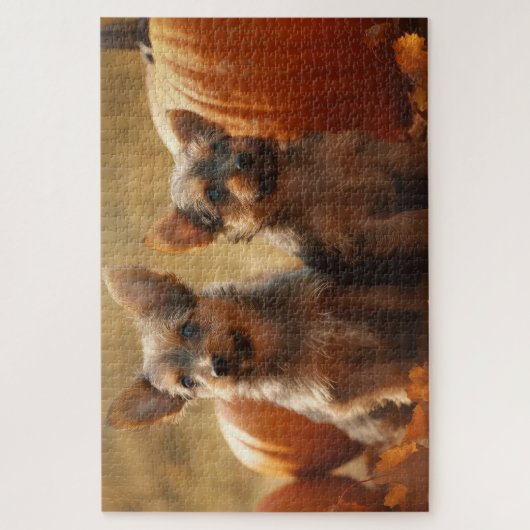 Australische Terrier Puppy Herfst Delight Pompoen Legpuzzel (Verticaal)