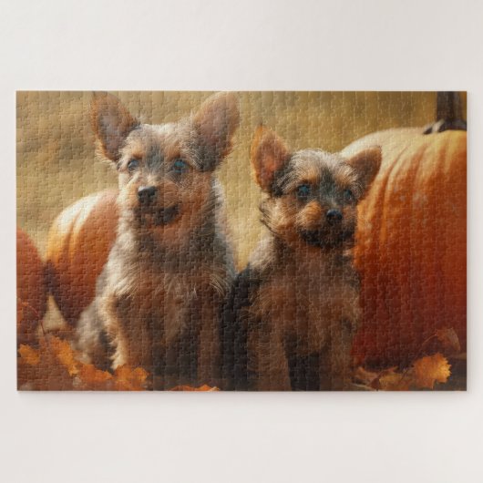 Australische Terrier Puppy Herfst Delight Pompoen Legpuzzel (Horizontaal)