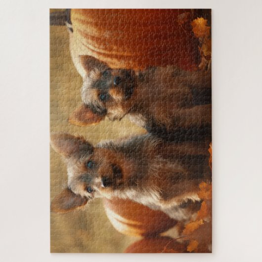 Australische Terrier Puppy Herfst Delight Pompoen Legpuzzel (Verticaal)