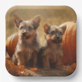 Australische Terrier Puppy Herfst Delight Pompoen Papieren Bordje (Voorkant)