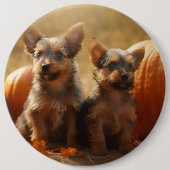 Australische Terrier Puppy Herfst Delight Pompoen Ronde Button 6,0 Cm (Voorkant)