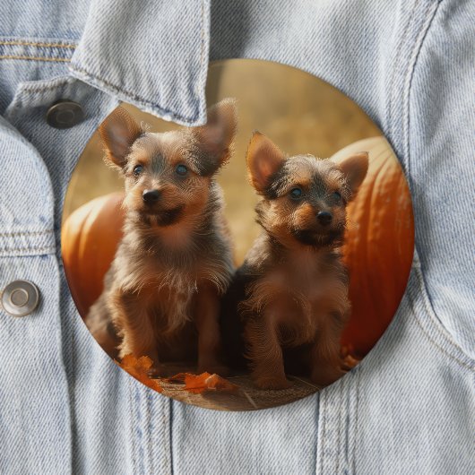 Australische Terrier Puppy Herfst Delight Pompoen Ronde Button 6,0 Cm (In situ)