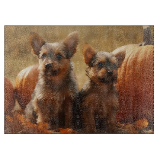 Australische Terrier Puppy Herfst Delight Pompoen Snijplank (Voorkant)