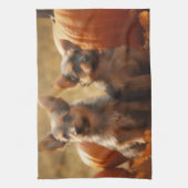 Australische Terrier Puppy Herfst Delight Pompoen Theedoek (Verticaal)