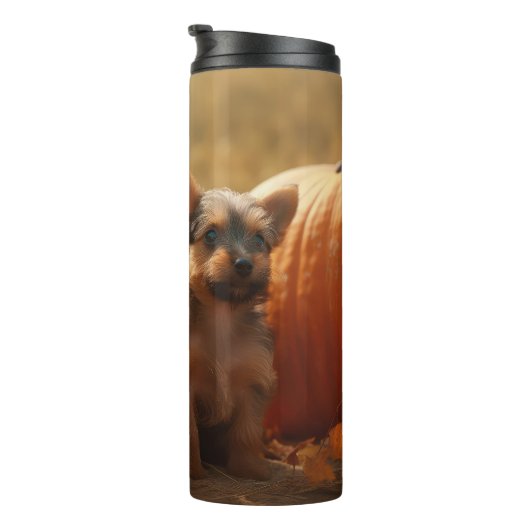 Australische Terrier Puppy Herfst Delight Pompoen Thermosbeker (Geroteerd rechts)