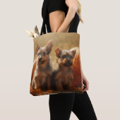 Australische Terrier Puppy Herfst Delight Pompoen Tote Bag (Dichtbij)