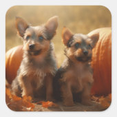 Australische Terrier Puppy Herfst Delight Pompoen Vierkante Sticker (Voorkant)