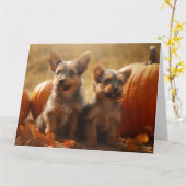 Australische Terrier Puppy Herfst Plezier Pompoen Kaart (Gele Bloem)