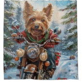 Australische Terrier Riding Motorfiets Kerstmis Douchegordijn (Voorkant)