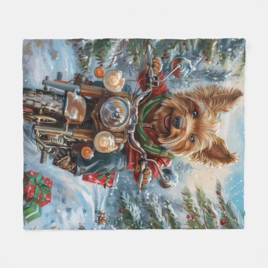 Australische Terrier Riding Motorfiets Kerstmis Fleece Deken (Voorkant (Horizontaal))