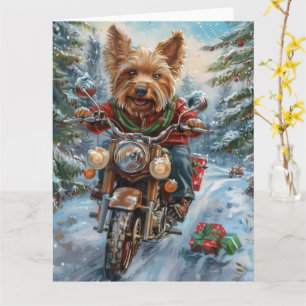 Australische Terrier Riding Motorfiets Kerstmis Kaart