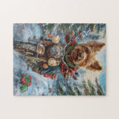 Australische Terrier Riding Motorfiets Kerstmis Legpuzzel (Horizontaal)