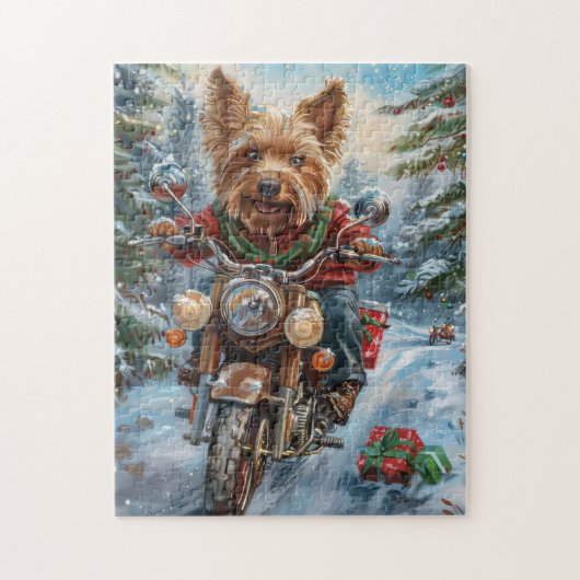Australische Terrier Riding Motorfiets Kerstmis Legpuzzel (Verticaal)