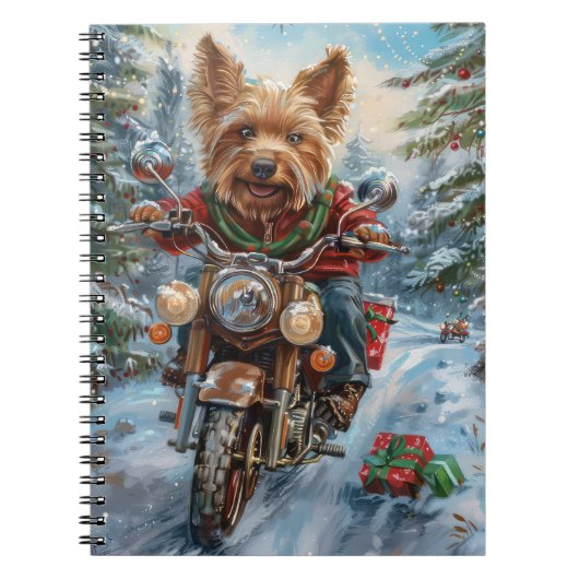 Australische Terrier Riding Motorfiets Kerstmis Notitieboek (Voorkant)