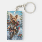 Australische Terrier Riding Motorfiets Kerstmis Sleutelhanger (achterkant)