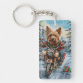 Australische Terrier Riding Motorfiets Kerstmis Sleutelhanger (Voorkant)