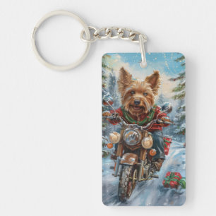 Australische Terrier Riding Motorfiets Kerstmis Sleutelhanger