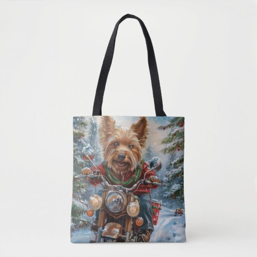 Australische Terrier Riding Motorfiets Kerstmis Tote Bag (Voorkant)