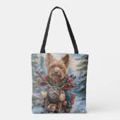 Australische Terrier Riding Motorfiets Kerstmis Tote Bag (Achterkant)