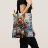 Australische Terrier Riding Motorfiets Kerstmis Tote Bag (Dichtbij)