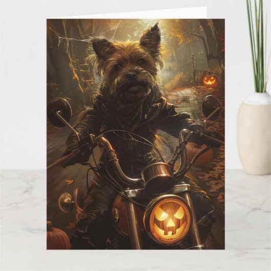 Australische Terrier Rijden Motorfiets Halloween Kaart (Voorkant)