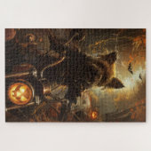 Australische Terrier Rijden Motorfiets Halloween Legpuzzel (Horizontaal)