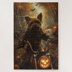 Australische Terrier Rijden Motorfiets Halloween Legpuzzel