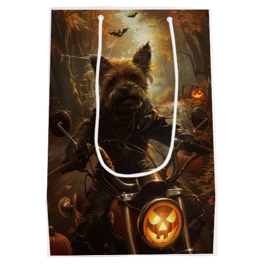 Australische Terrier Rijden Motorfiets Halloween Medium Cadeauzakje (Achterkant)