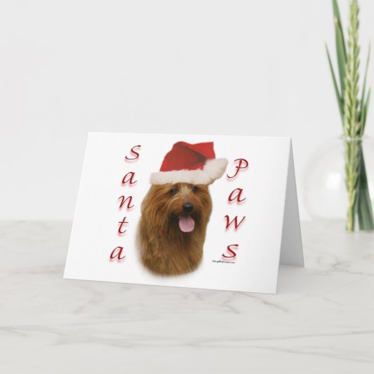 Australische Terrier Santa Paws Feestdagen Kaart (Voorkant)