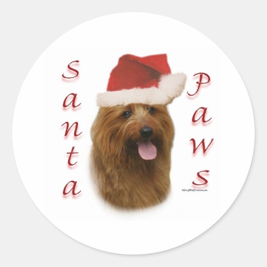 Australische Terrier Santa Paws Ronde Sticker (Voorkant)