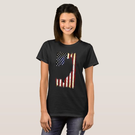 Australische Terrier Silhouette American vlag 4e v T-shirt (Voorkant volledig)
