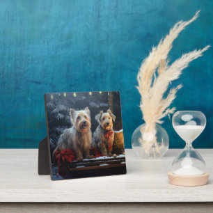 Australische Terrier Sneeuw Slede Kerst Decoratie  Fotoplaat