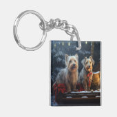 Australische Terrier Sneeuw Slede Kerst Decoratie Sleutelhanger (Voorkant Links)