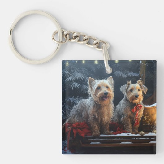 Australische Terrier Sneeuw Slede Kerst Decoratie Sleutelhanger (Voorkant)