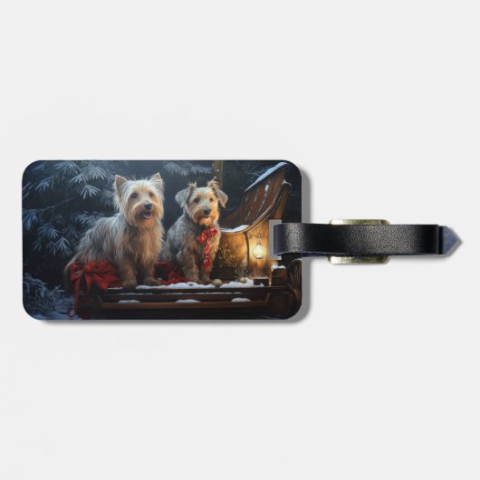 Australische Terriër Sneeuwslee Kerstdecoratie Bagagelabel (Achterkant horizontaal)