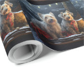 Australische Terriër Sneeuwslee Kerstdecoratie Cadeaupapier (Rol Hoek)