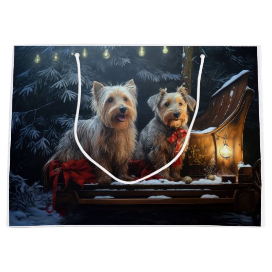 Australische Terriër Sneeuwslee Kerstdecoratie Groot Cadeauzakje (Voorkant)