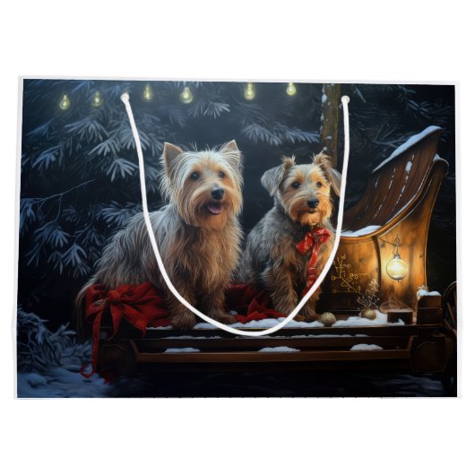 Australische Terriër Sneeuwslee Kerstdecoratie Groot Cadeauzakje (Achterkant)