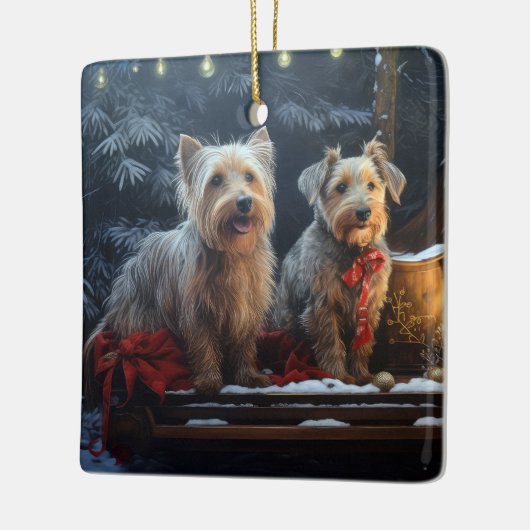 Australische Terriër Sneeuwslee Kerstdecoratie Keramisch Ornament (Links)