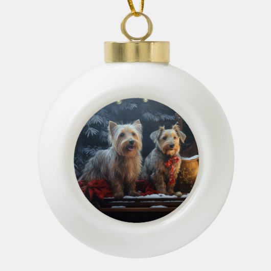 Australische Terriër Sneeuwslee Kerstdecoratie Keramische Bal Ornament (Voorkant)