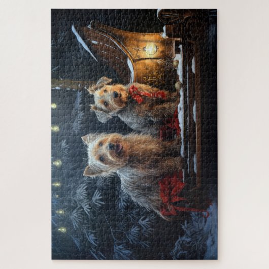 Australische Terriër Sneeuwslee Kerstdecoratie Legpuzzel (Verticaal)