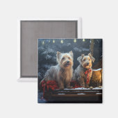 Australische Terriër Sneeuwslee Kerstdecoratie Magneet (Voorkant / Achterkant)