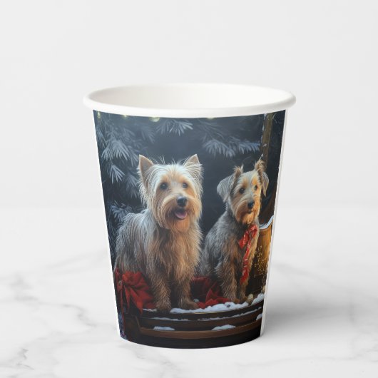 Australische Terriër Sneeuwslee Kerstdecoratie Papieren Bekers (Achterkant)