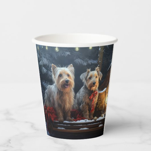 Australische Terriër Sneeuwslee Kerstdecoratie Papieren Bekers (Voorkant)